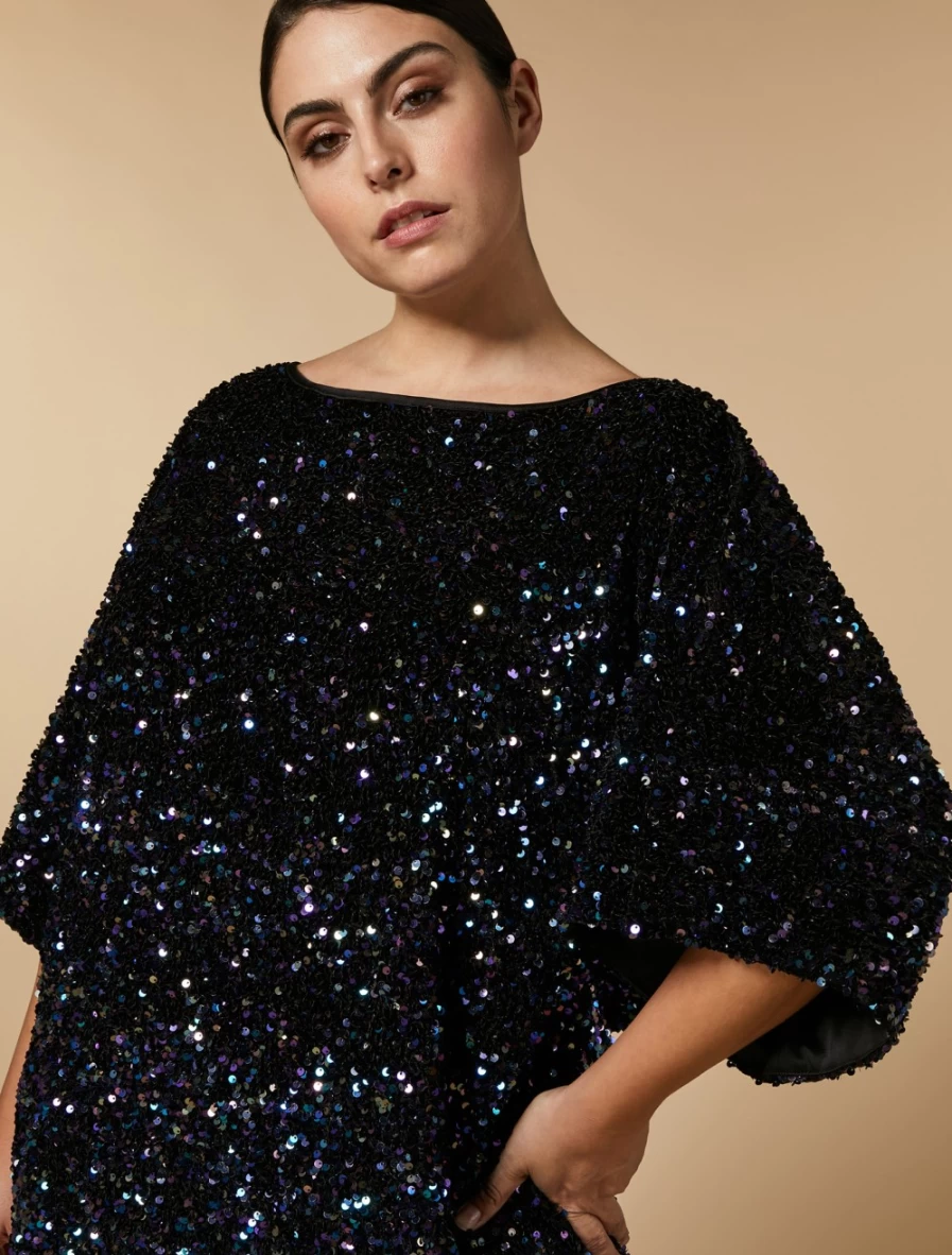 Marina Rinaldi Women's Black Sequin Dress for Evening & Party Wear
