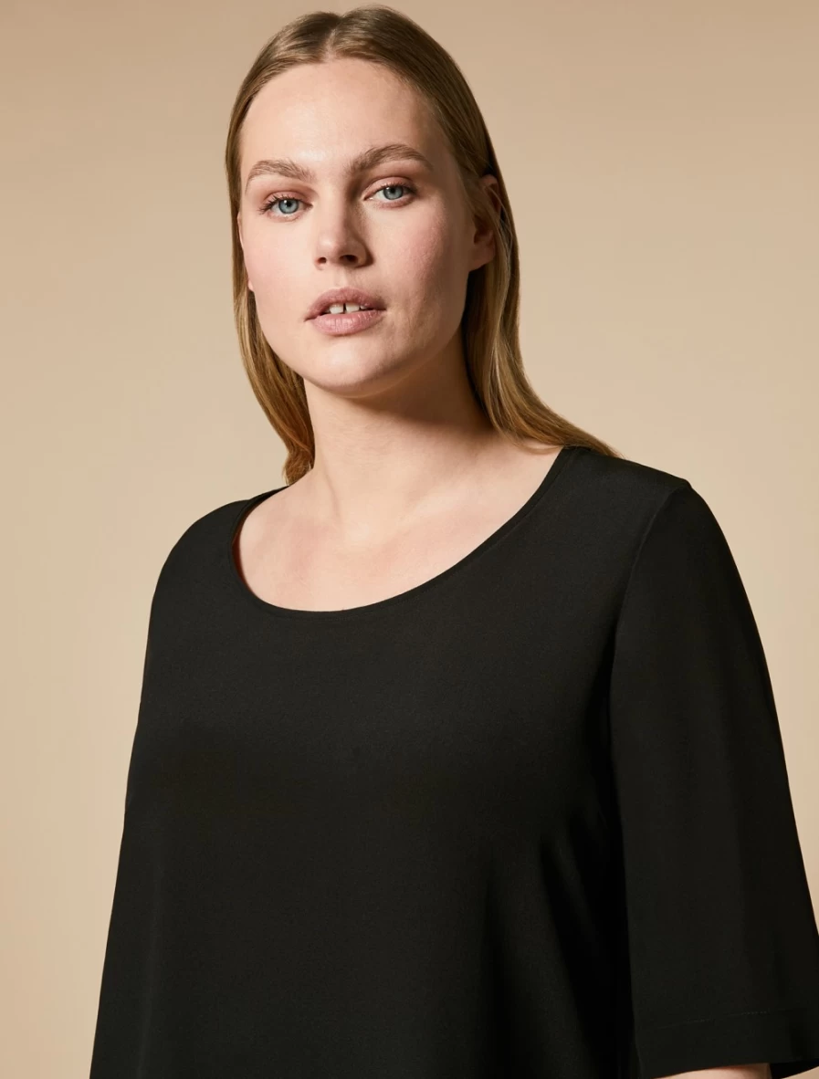 "Marina Rinaldi Women's Black Silk Blouse – Elegant Luxury Top"