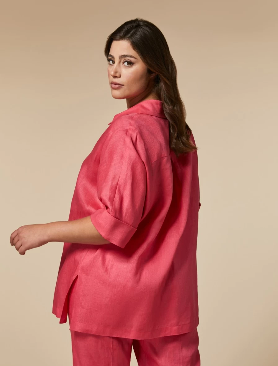 "Marina Rinaldi Women's Red Pure Linen Shirt – Breathable & Stylish"
