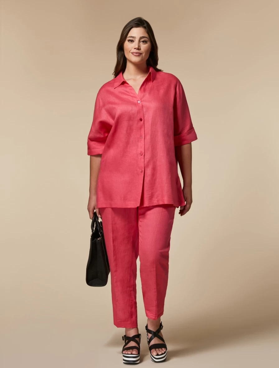"Marina Rinaldi Women's Red Pure Linen Shirt – Breathable & Stylish"