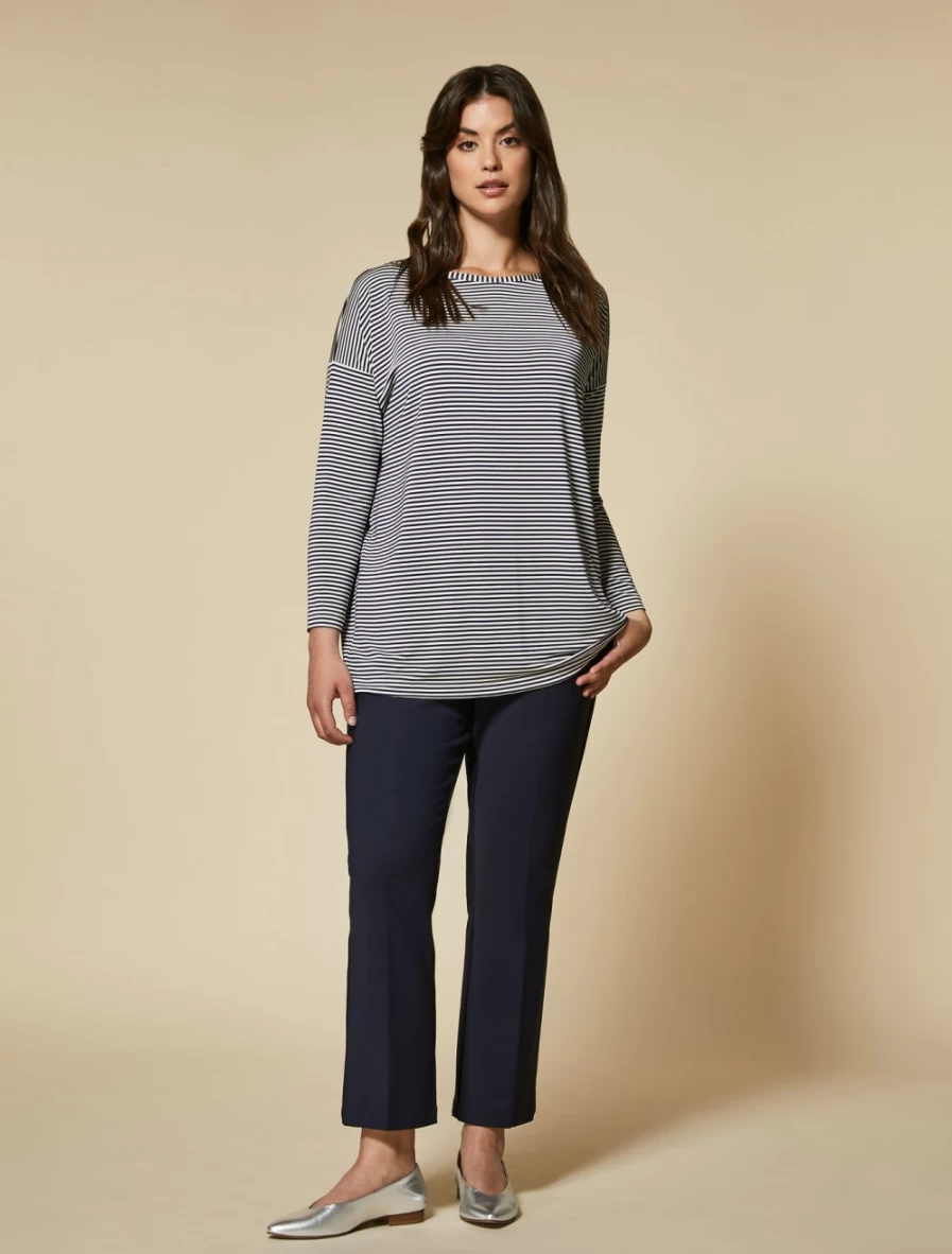 Marina Rinaldi Women's Dark Navy Cotton-Blend Technical Trousers