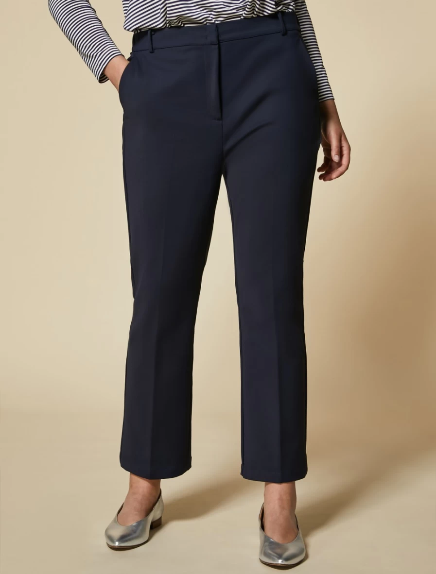 Marina Rinaldi Women's Dark Navy Cotton-Blend Technical Trousers