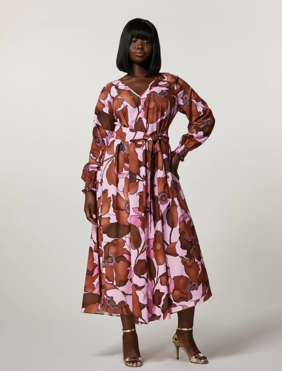 "Marina Rinaldi Women's Fuchsia Printed Crepe de Chine Dress"