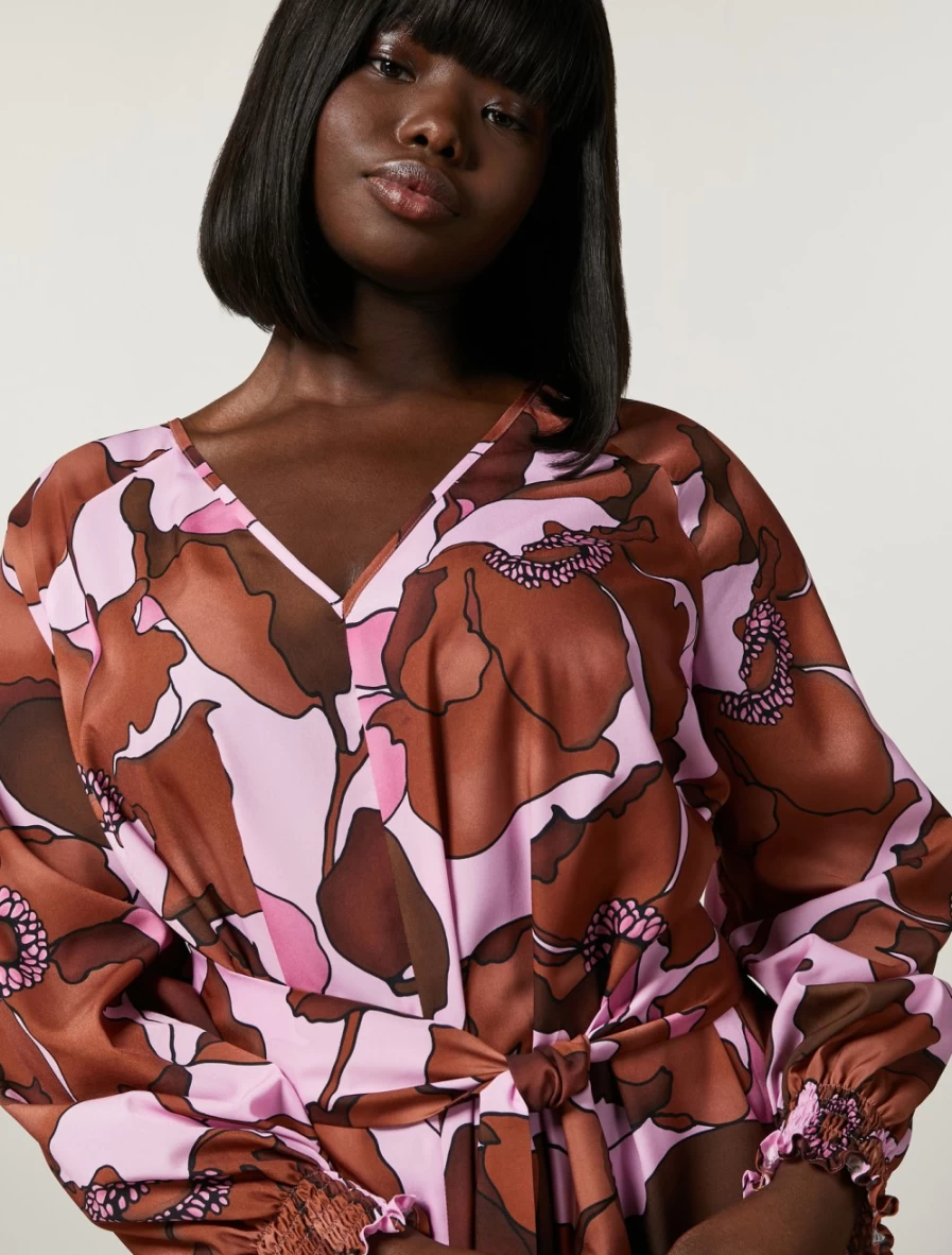 "Marina Rinaldi Women's Fuchsia Printed Crepe de Chine Dress"