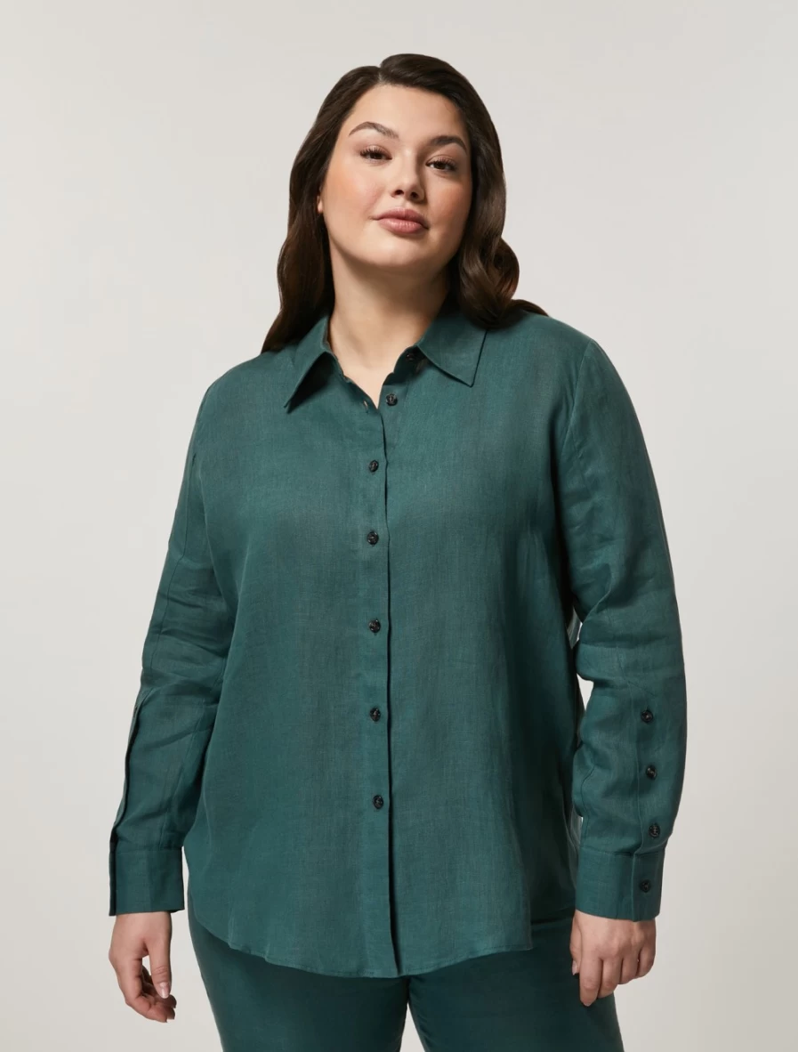 "Marina Rinaldi Women's Dark Green Linen Shirt"