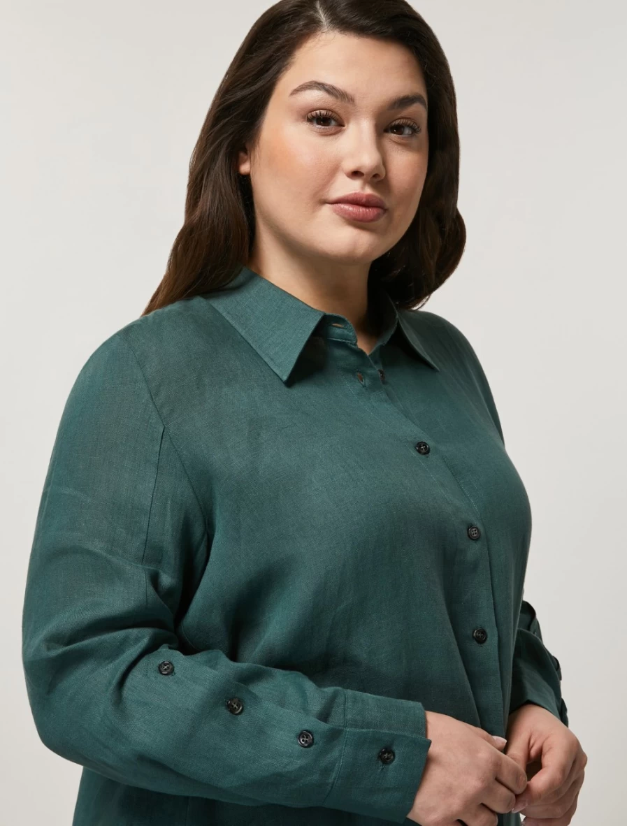 "Marina Rinaldi Women's Dark Green Linen Shirt"