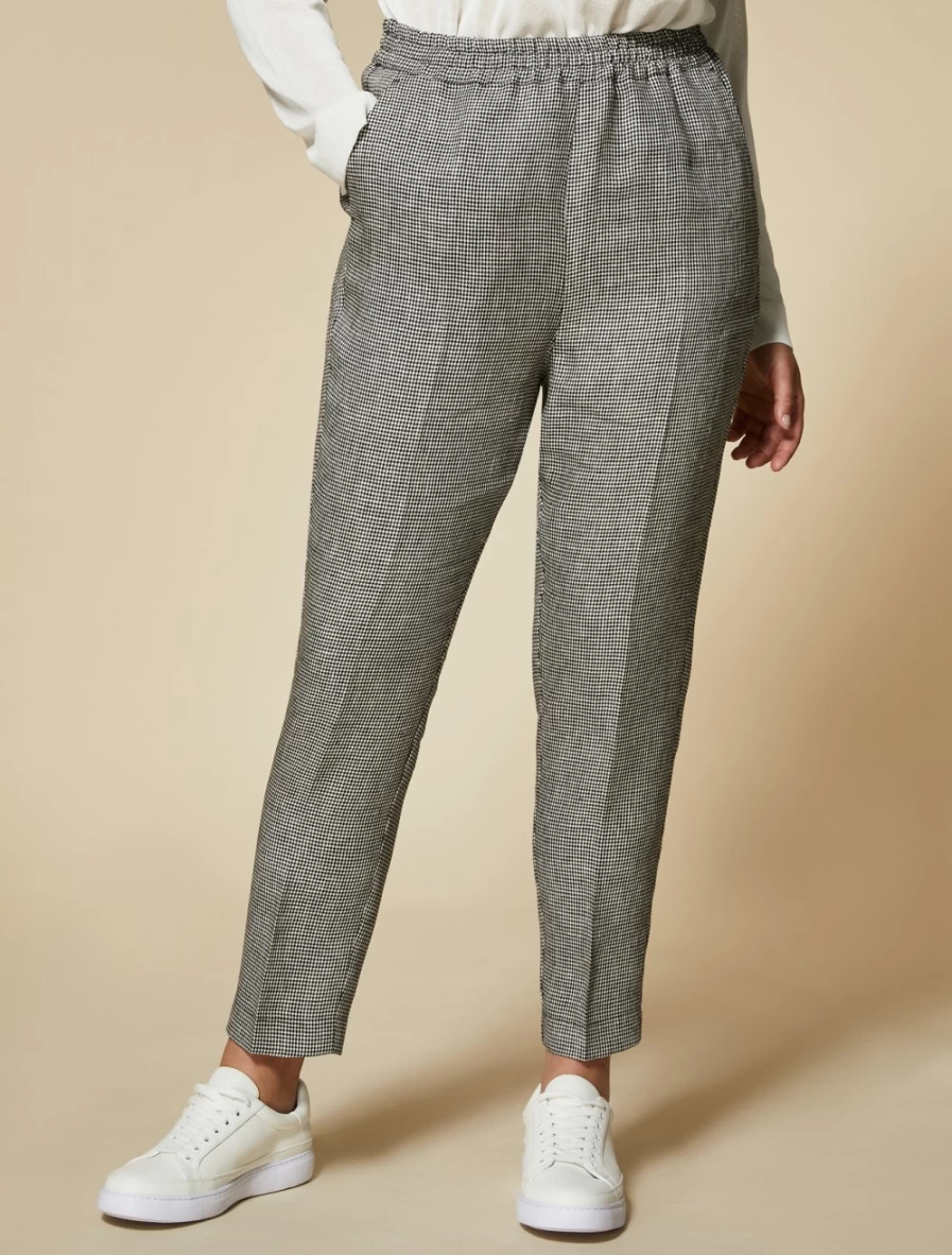 Marina Rinaldi Women's Black Dyed Linen Trousers for Elegant Comfort