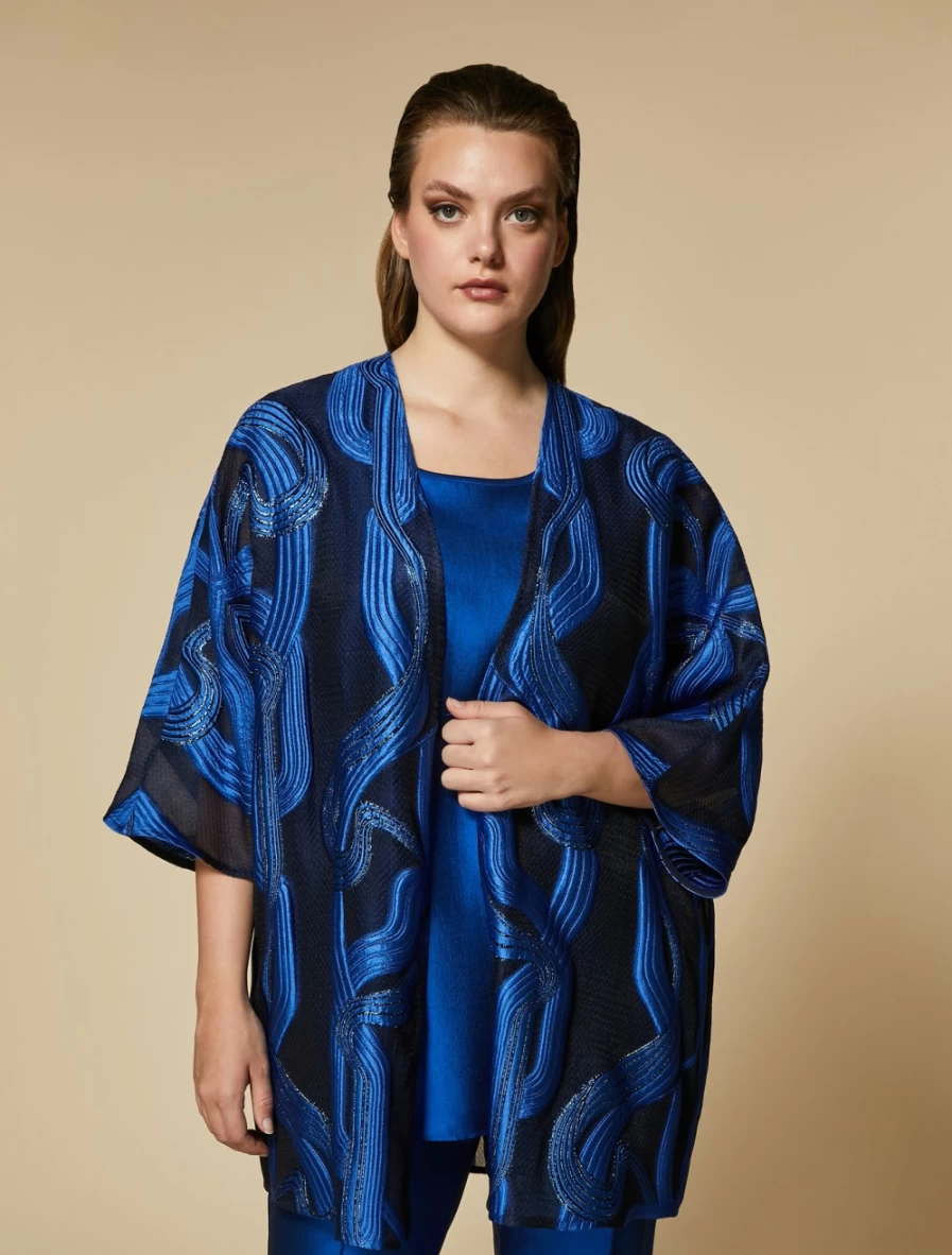 Marina Rinaldi Women's Dark Navy Organza Fil Coup Elegant Tunic Top