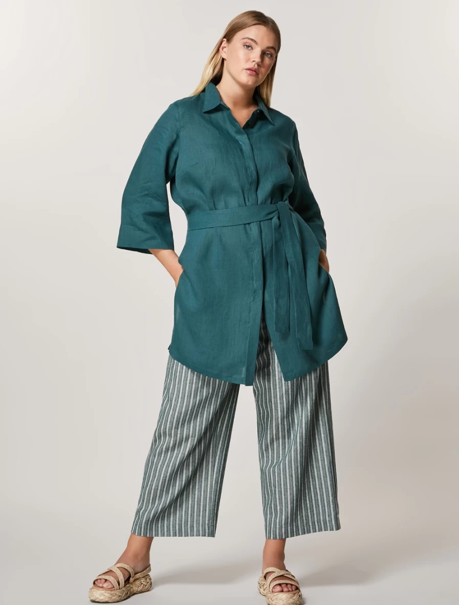 Marina Rinaldi Women's Dark Green Linen Cotton Trousers