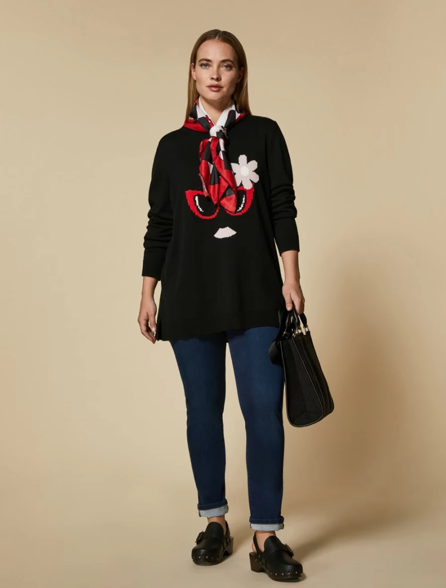 Marina Rinaldi Women's Black Jacquard-Knit Cotton Sweater