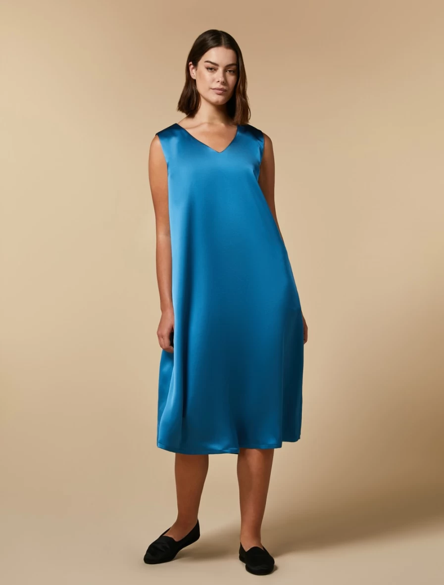 "Marina Rinaldi Women's Turquoise Satin Dress – Elegant Evening Gown"