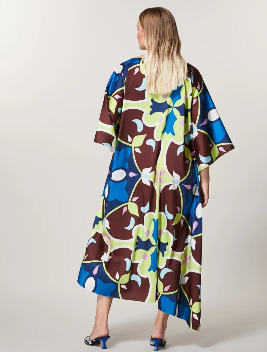 Marina Rinaldi Women's Green Printed Twill Kaftan Dress