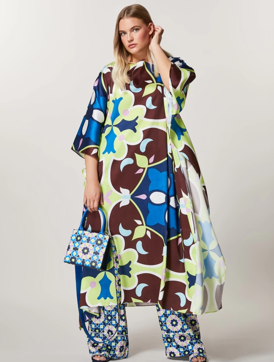 Marina Rinaldi Women's Green Printed Twill Kaftan Dress