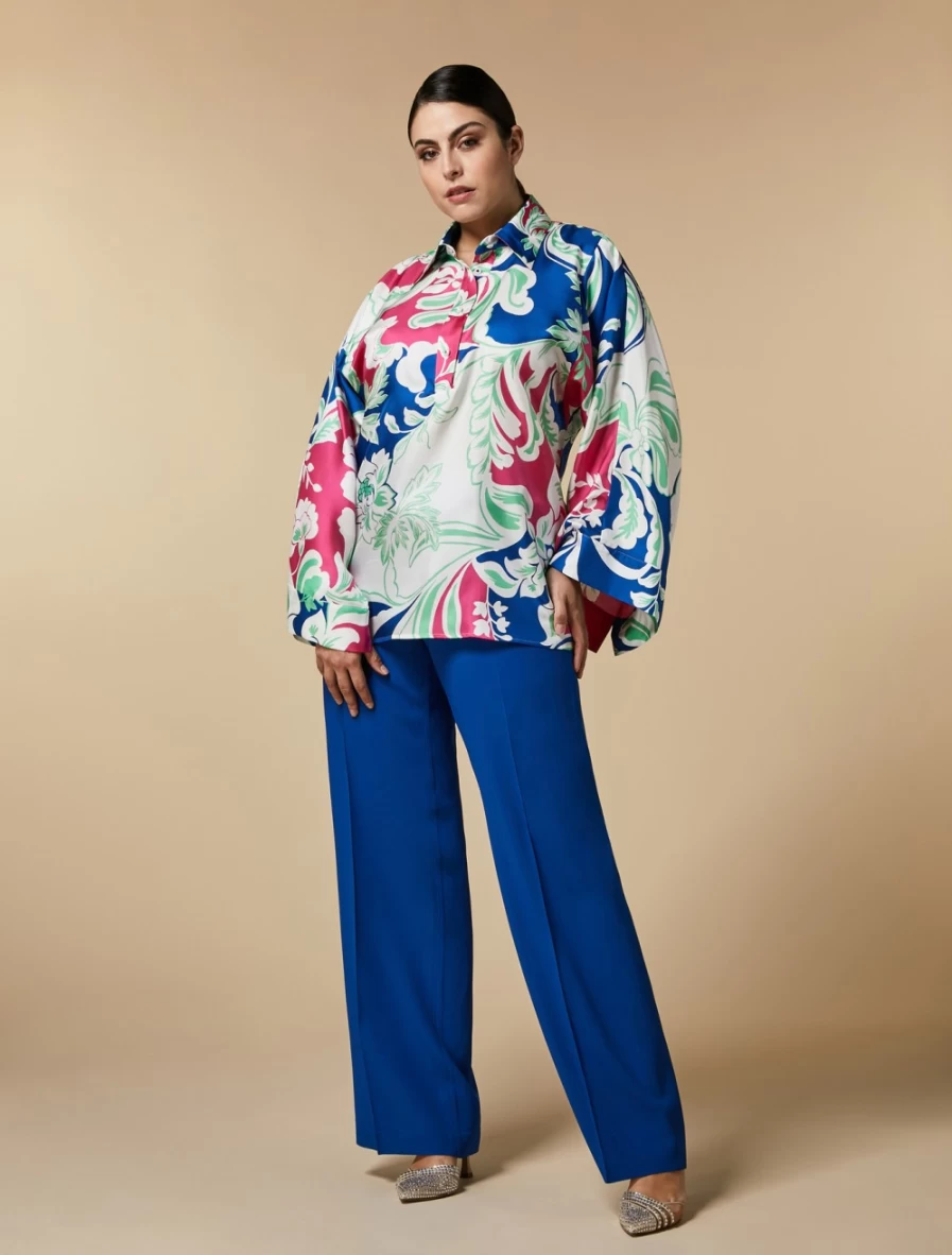 Marina Rinaldi Women's China Blue Crepe Envers Satin Trousers