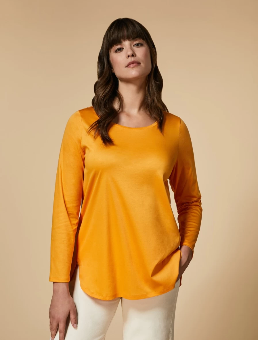 Marina Rinaldi Women's Orange Jersey T-Shirt - Soft Cotton Short Sleeve Top