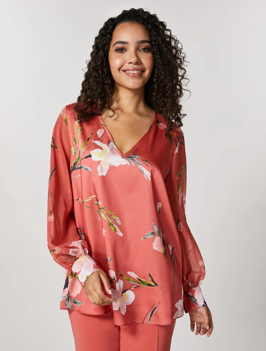 "Marina Rinaldi Women's Rust Georgette Twill Blouse | Elegant Casual Top"