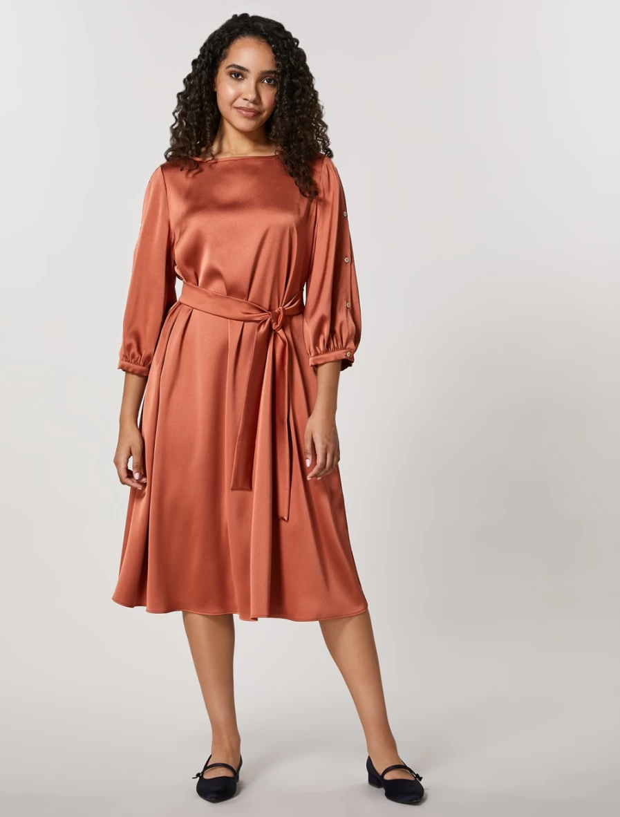 Marina Rinaldi Women's Rust Stretch Satin Dress - Elegant Satin Gown for Women
