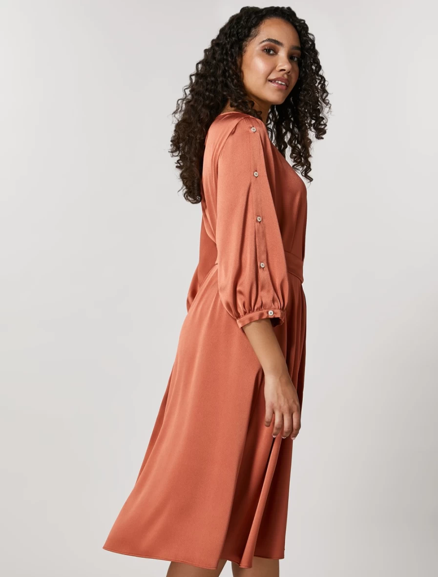 Marina Rinaldi Women's Rust Stretch Satin Dress - Elegant Satin Gown for Women