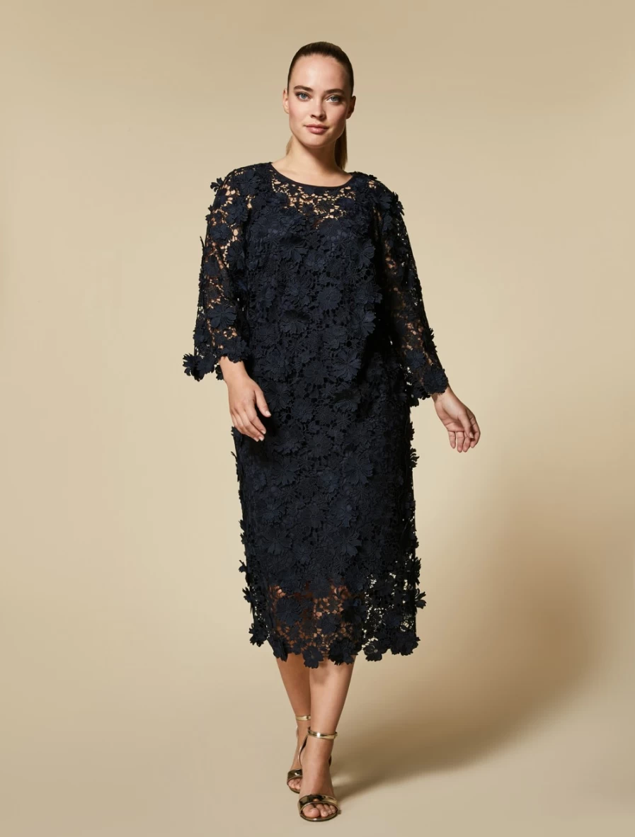 Marina Rinaldi Women's Dark Navy Macramé Lace Sheath Dress