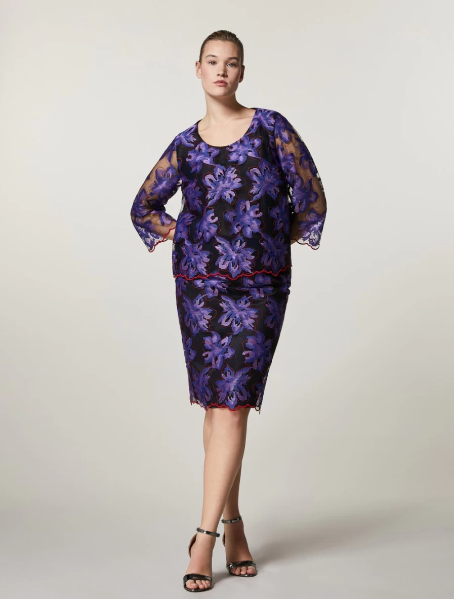 Marina Rinaldi Women's Dark Navy Embroidered Tulle Skirt