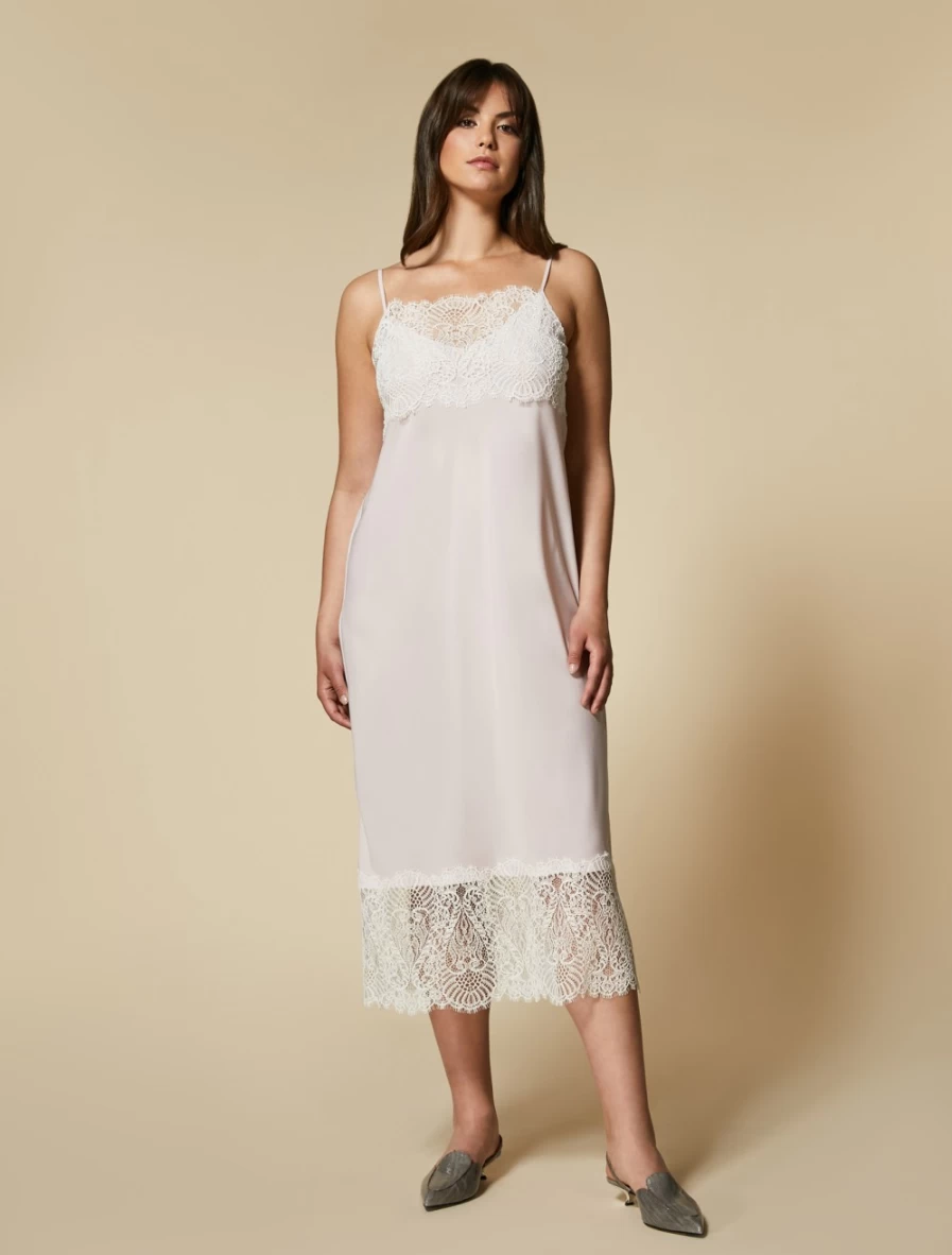"Marina Rinaldi Women's Pink Crepe De Chine & Lace Slip Dress"