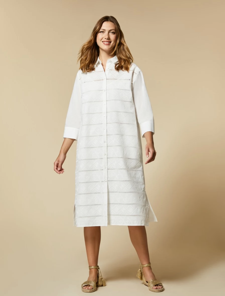 Marina Rinaldi Women's White Embroidered Voile Shirt Dress