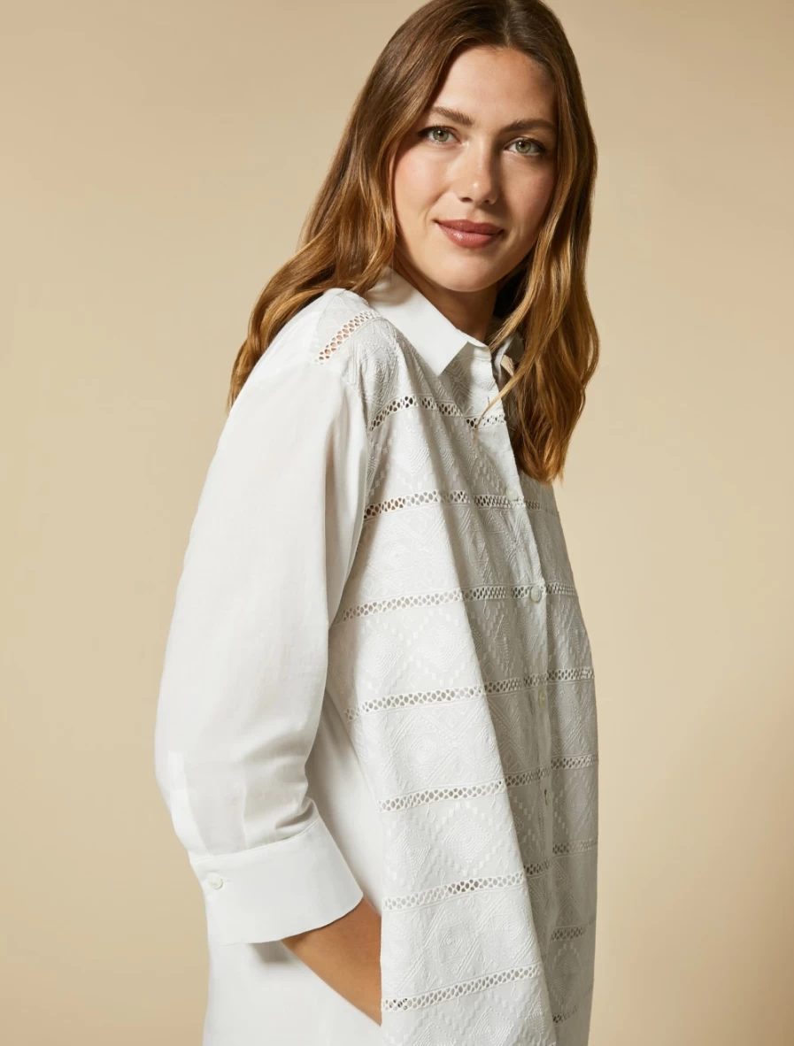 Marina Rinaldi Women's White Embroidered Voile Shirt Dress