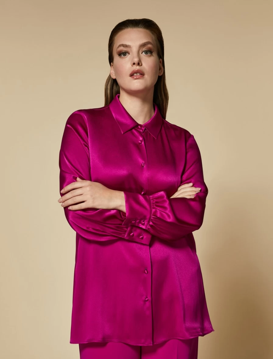 "Marina Rinaldi Women's Fuchsia Lightweight Satin Shirt"