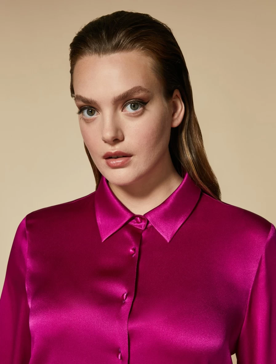 "Marina Rinaldi Women's Fuchsia Lightweight Satin Shirt"