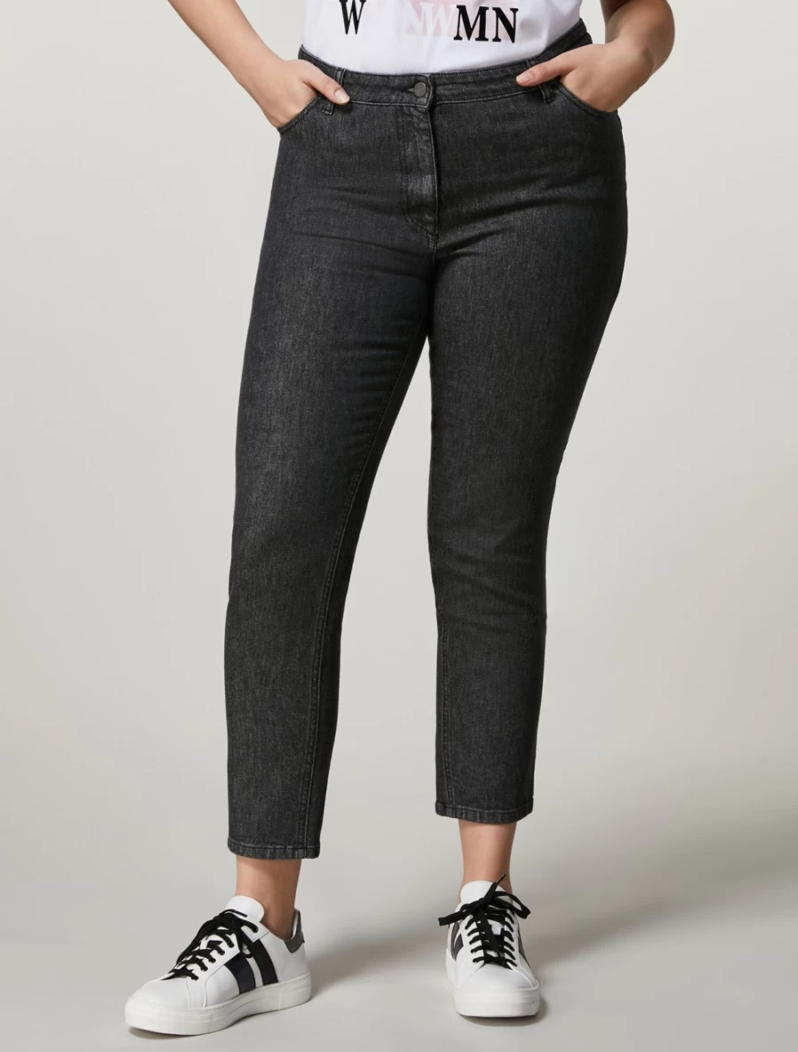 Marina Rinaldi Women's Black Cotton Denim Trousers