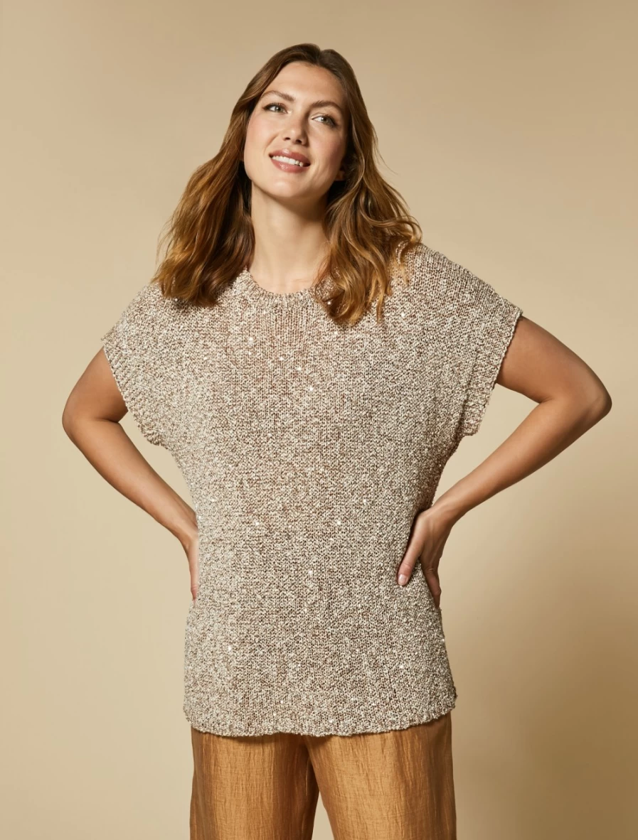 Marina Rinaldi Women's Mustard Sequin-Embellished Two-Tone Yarn Sweater