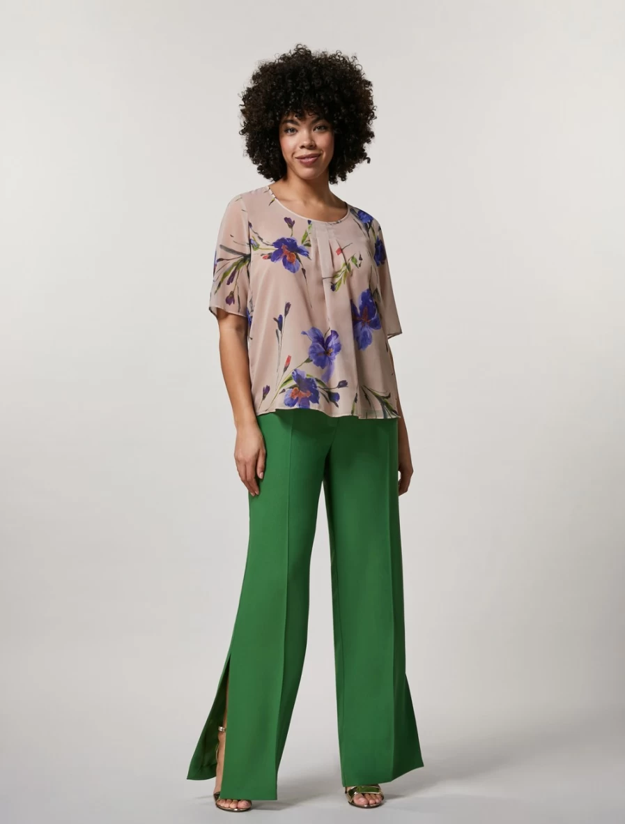 Marina Rinaldi Women's Green Crepe Envers Satin Trousers | Elegant High-Waisted Palazzo Pants