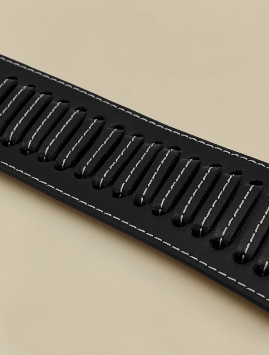 Marina Rinaldi Women's Black Leather Belt with Woven Detail