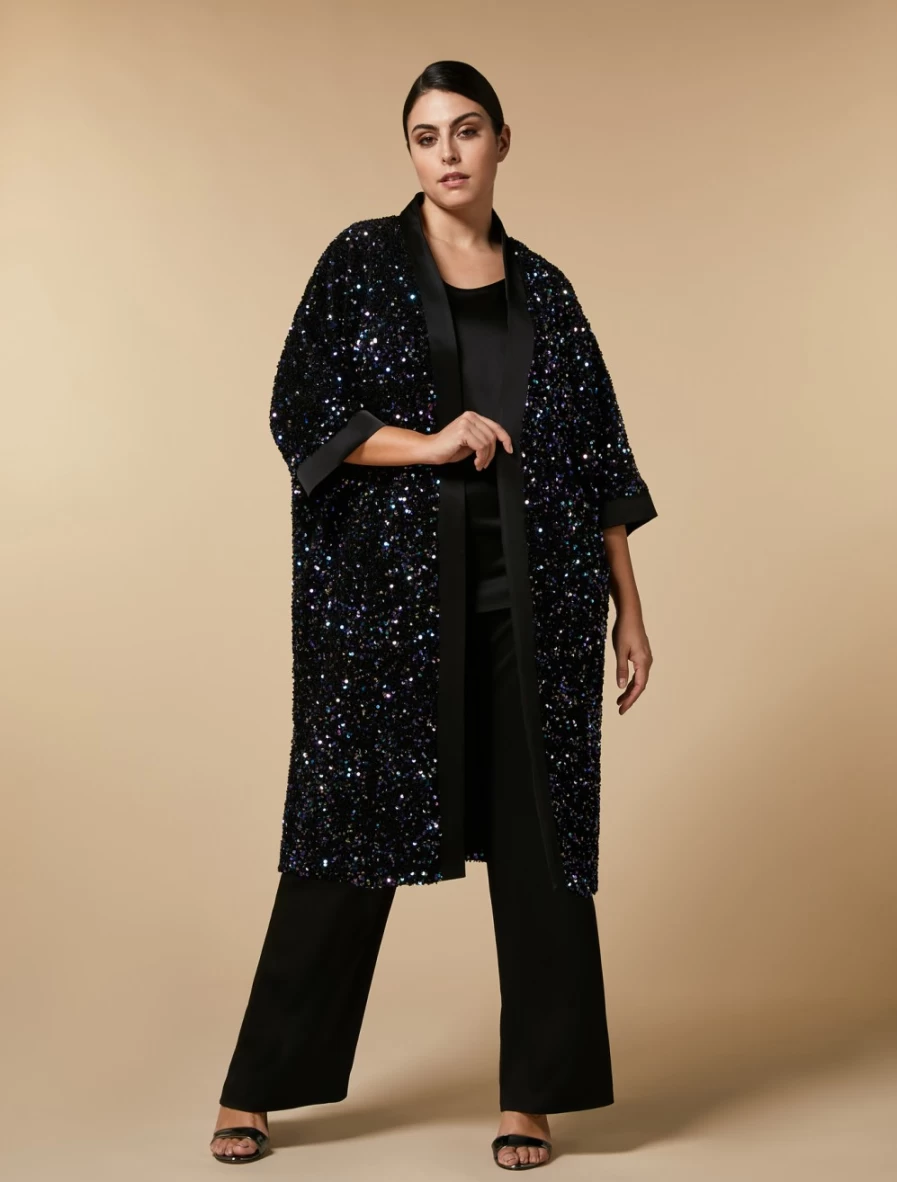 Marina Rinaldi Women's Black Sequinned Kimono Tunic Top