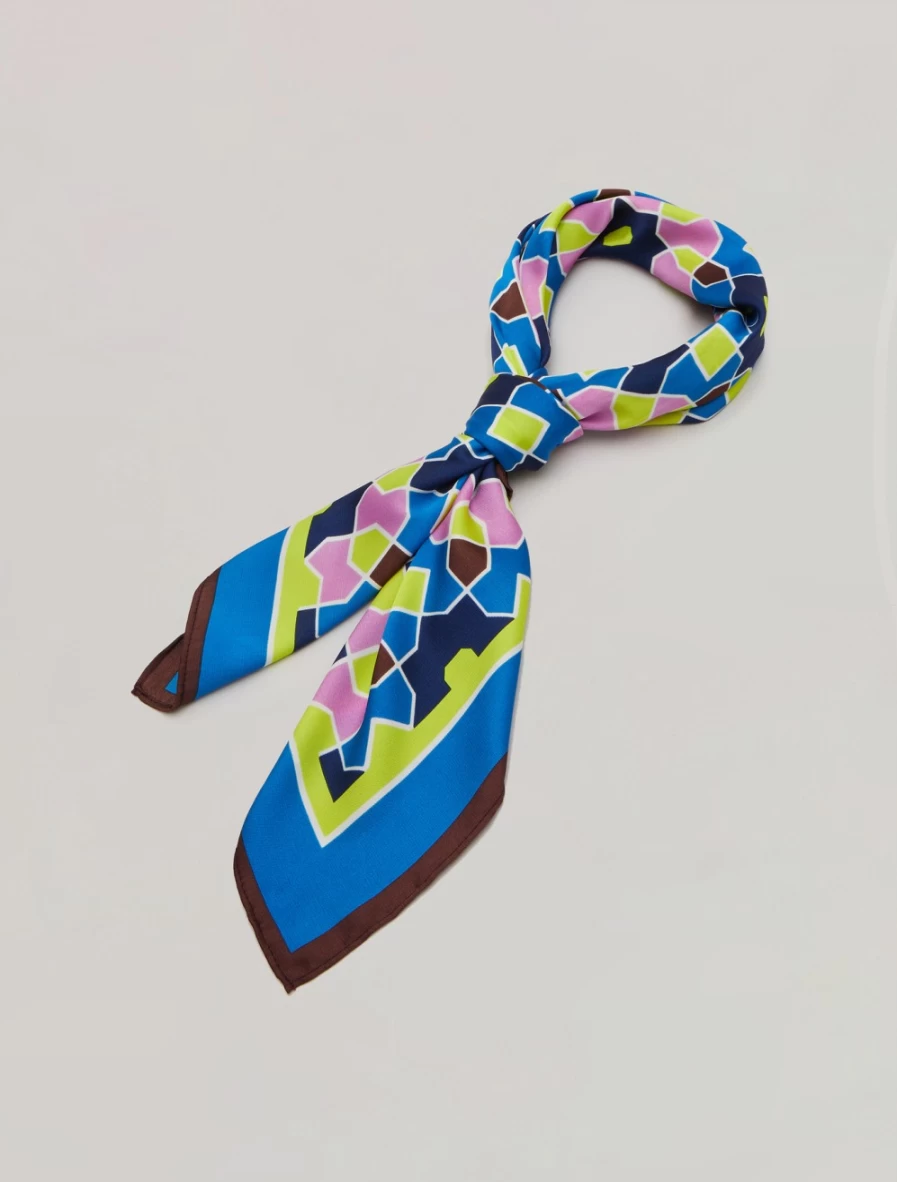 Marina Rinaldi Women's China Blue Printed Twill Neckerchief Scarf Fashion Accessory