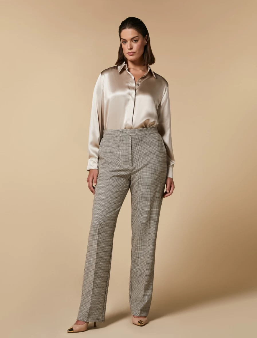 "Marina Rinaldi Women's Dark Beige Chequer-Patterned Trousers"