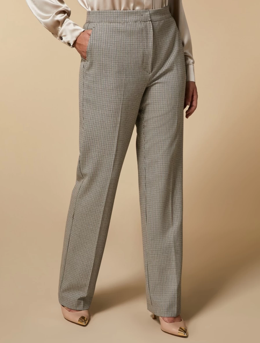"Marina Rinaldi Women's Dark Beige Chequer-Patterned Trousers"