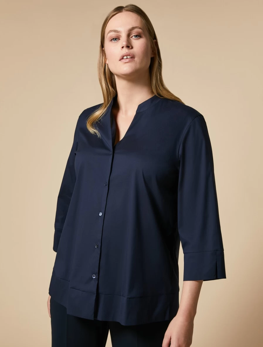 "Marina Rinaldi Women's Dark Navy Stretch Poplin Shirt – Comfortable & Stylish"