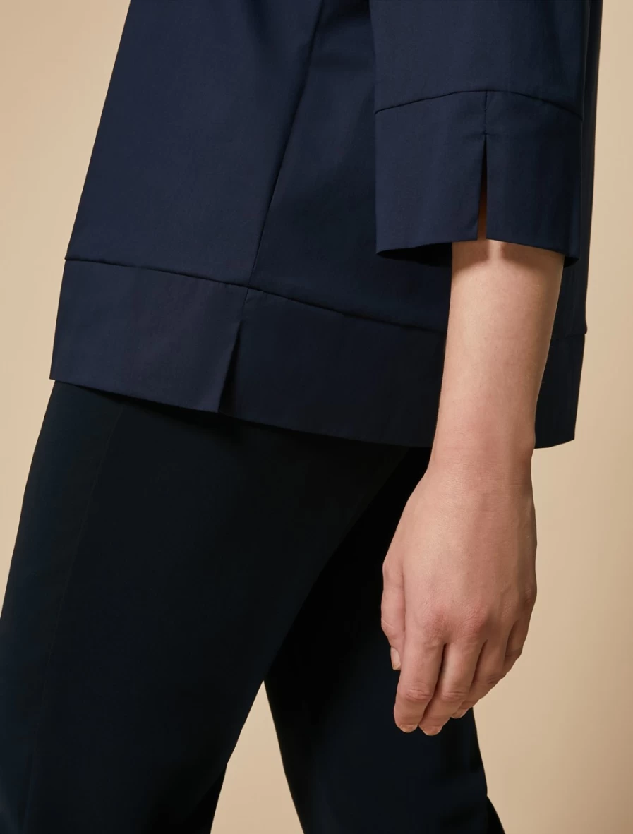"Marina Rinaldi Women's Dark Navy Stretch Poplin Shirt – Comfortable & Stylish"