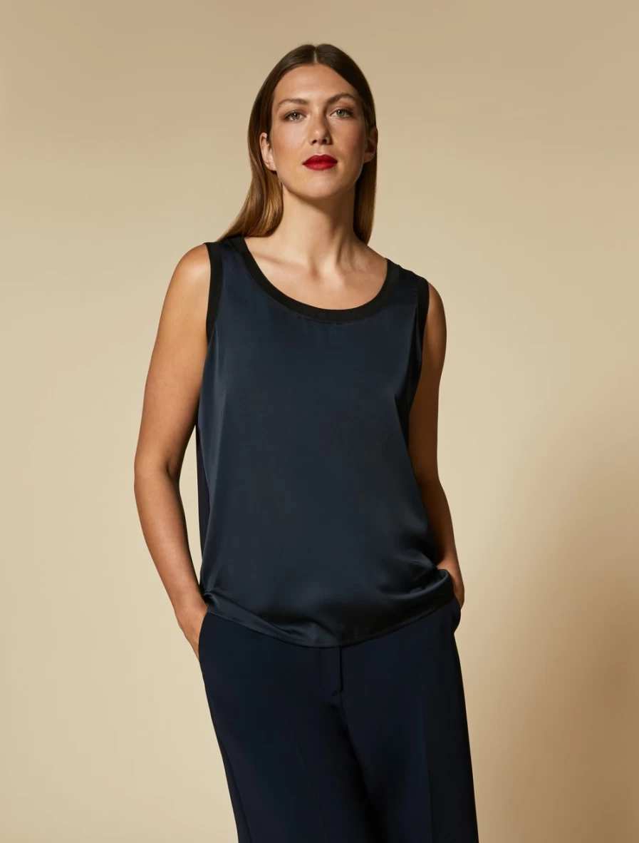 Marina Rinaldi Women's Dark Navy Crepe & Satin Jersey Top