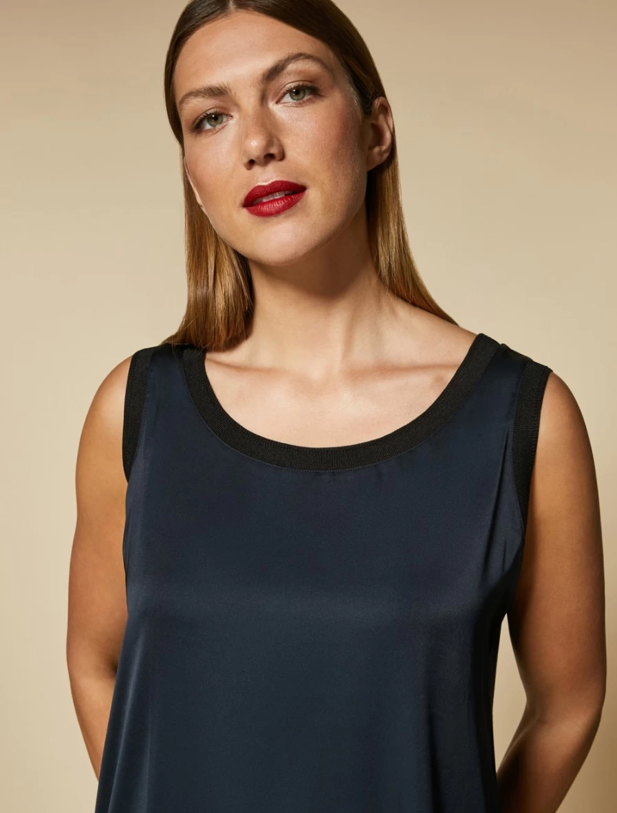 Marina Rinaldi Women's Dark Navy Crepe & Satin Jersey Top