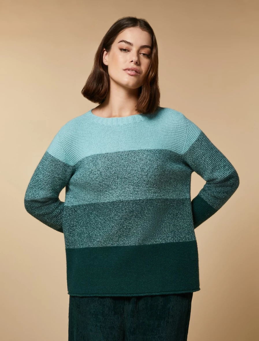 "Marina Rinaldi Women's Dark Green Two-Tone Wool Cashmere Sweater"