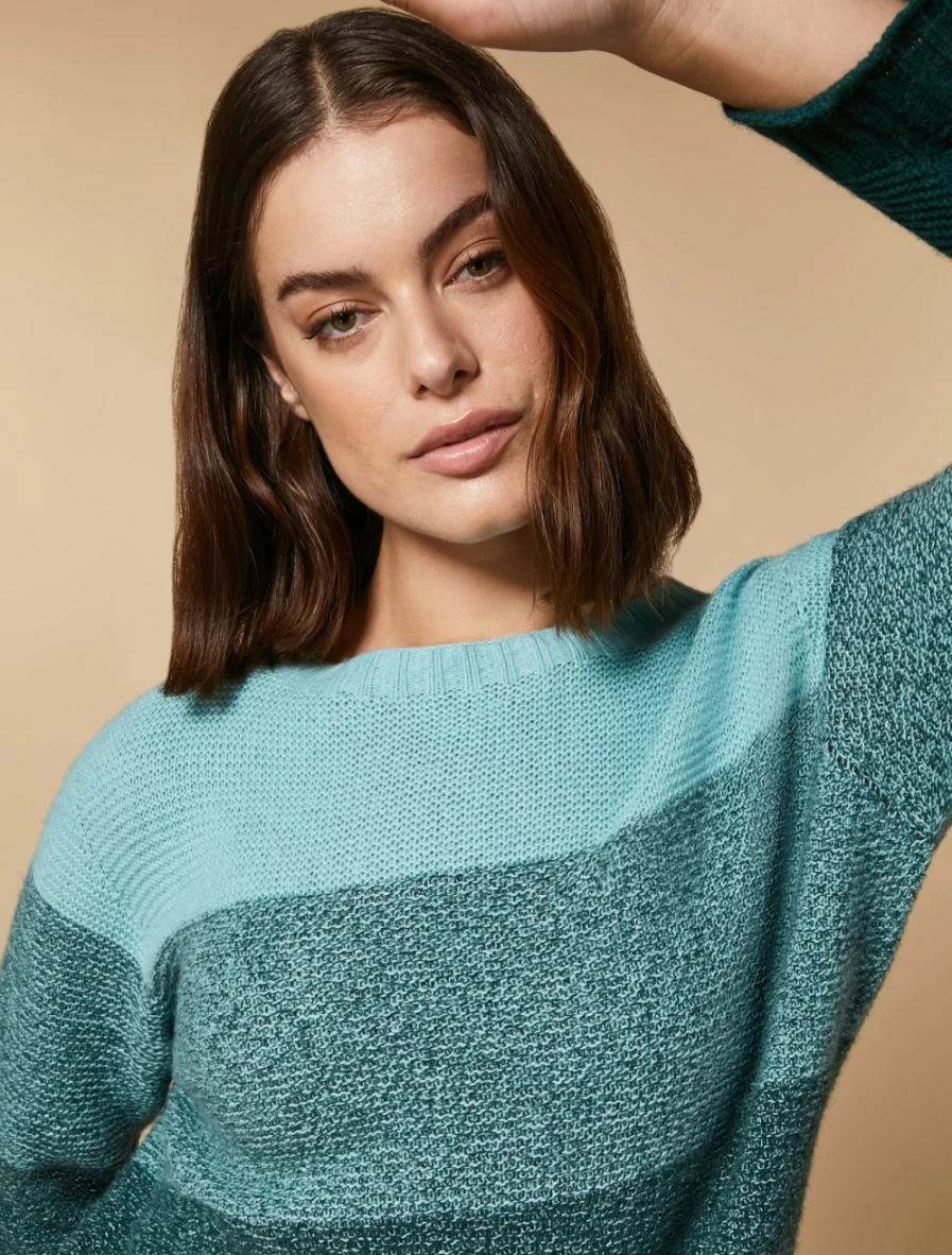 "Marina Rinaldi Women's Dark Green Two-Tone Wool Cashmere Sweater"