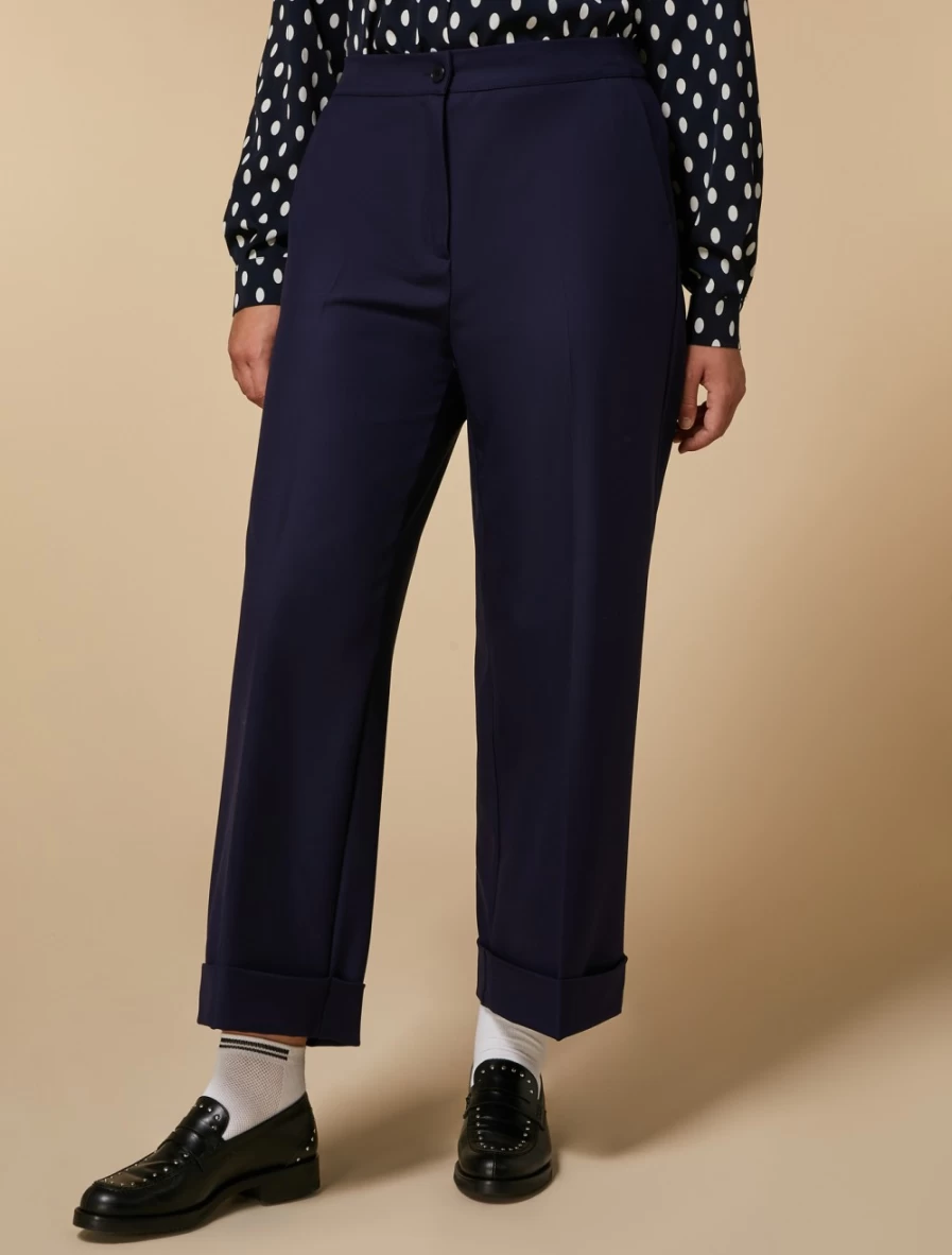 Marina Rinaldi Women's Dark Navy Wide-Leg Viscose-Blend Trousers