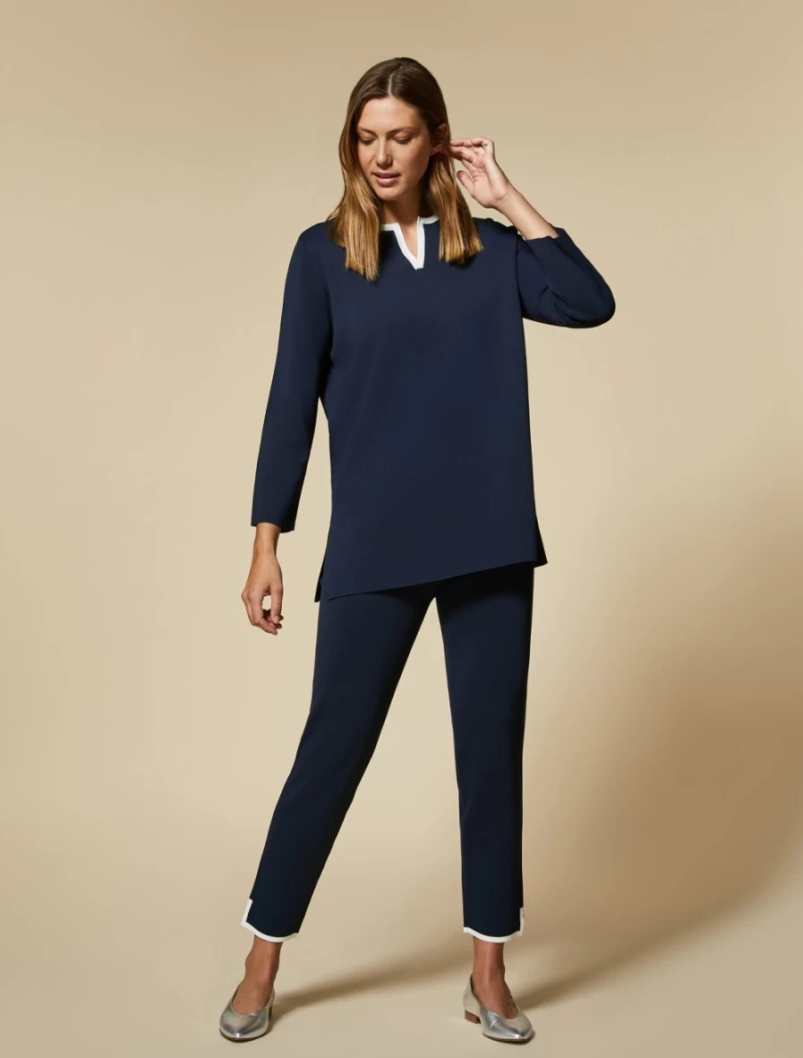 "Marina Rinaldi Women's Slim-Fit Knit Trousers in Dark Navy | Comfortable & Stylish"