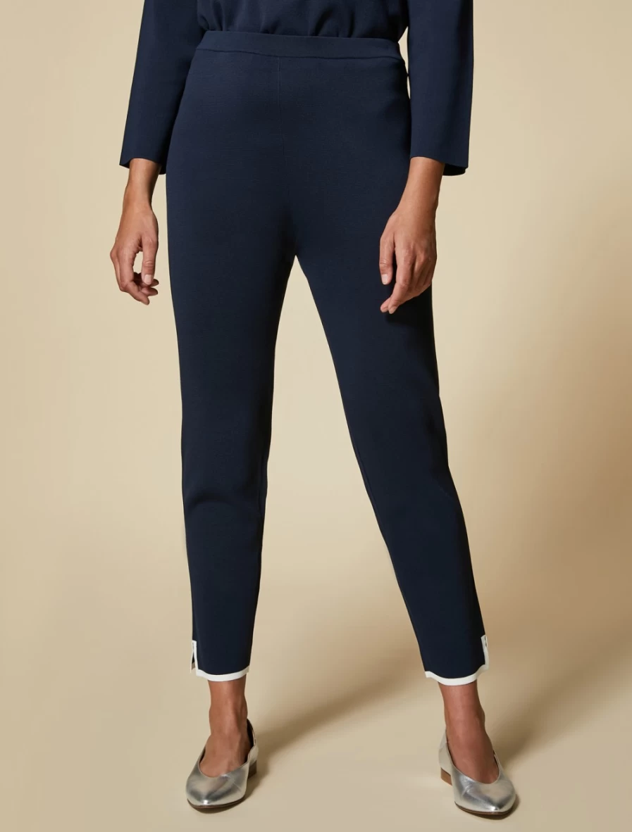 "Marina Rinaldi Women's Slim-Fit Knit Trousers in Dark Navy | Comfortable & Stylish"