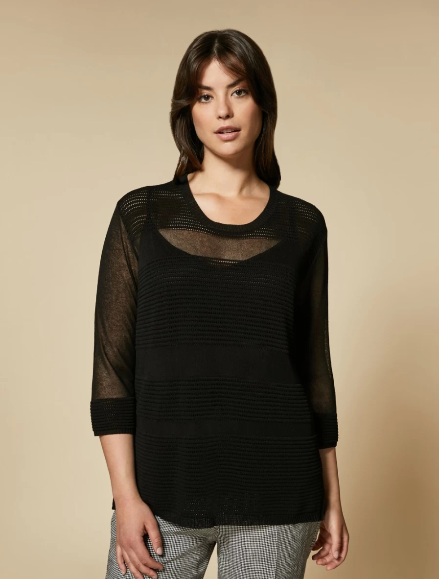 Marina Rinaldi Women's Black Viscose Crepe Sweater