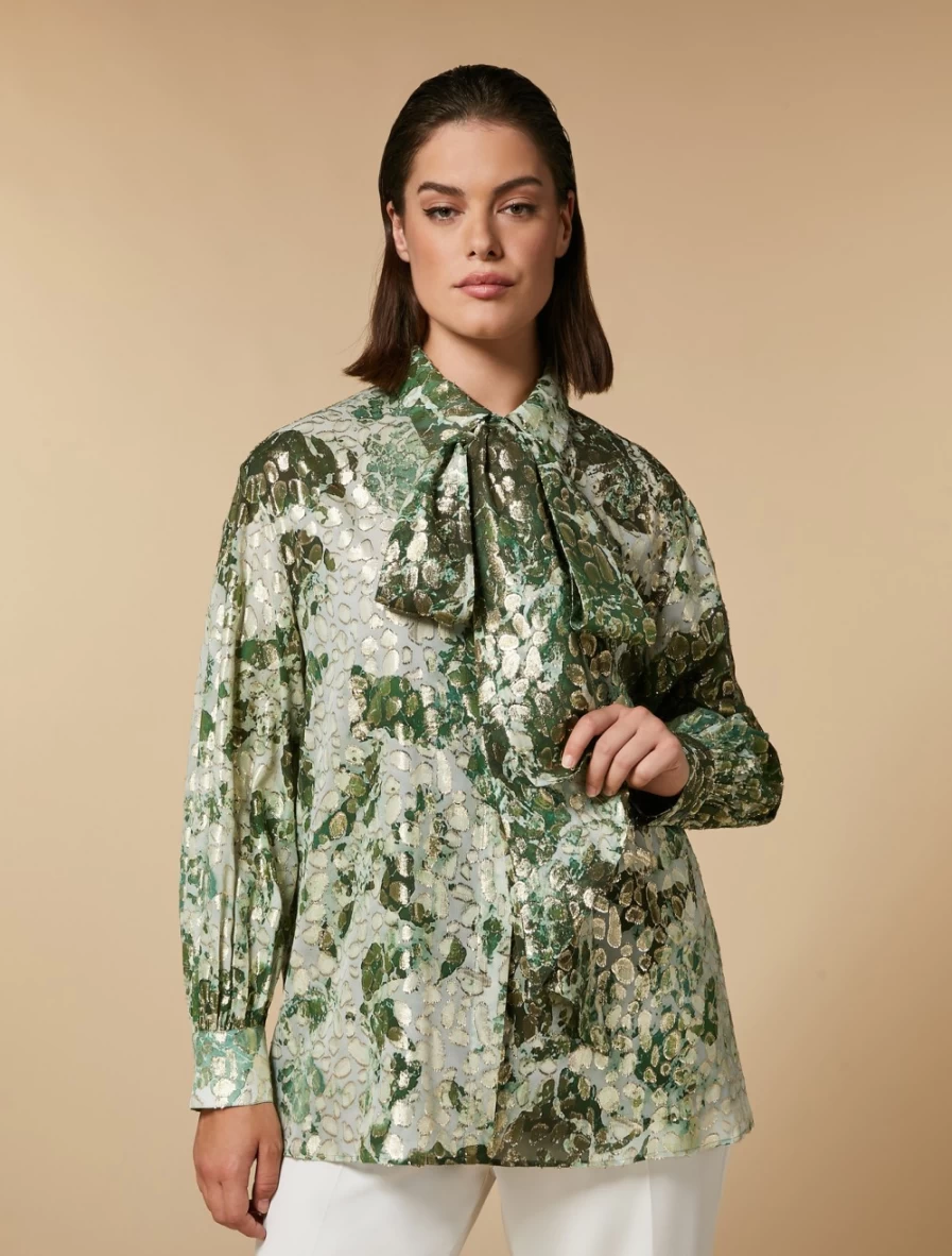 Marina Rinaldi Women's Olive Green Silk Fil Coup Shirt - Elegant Blouse for Women