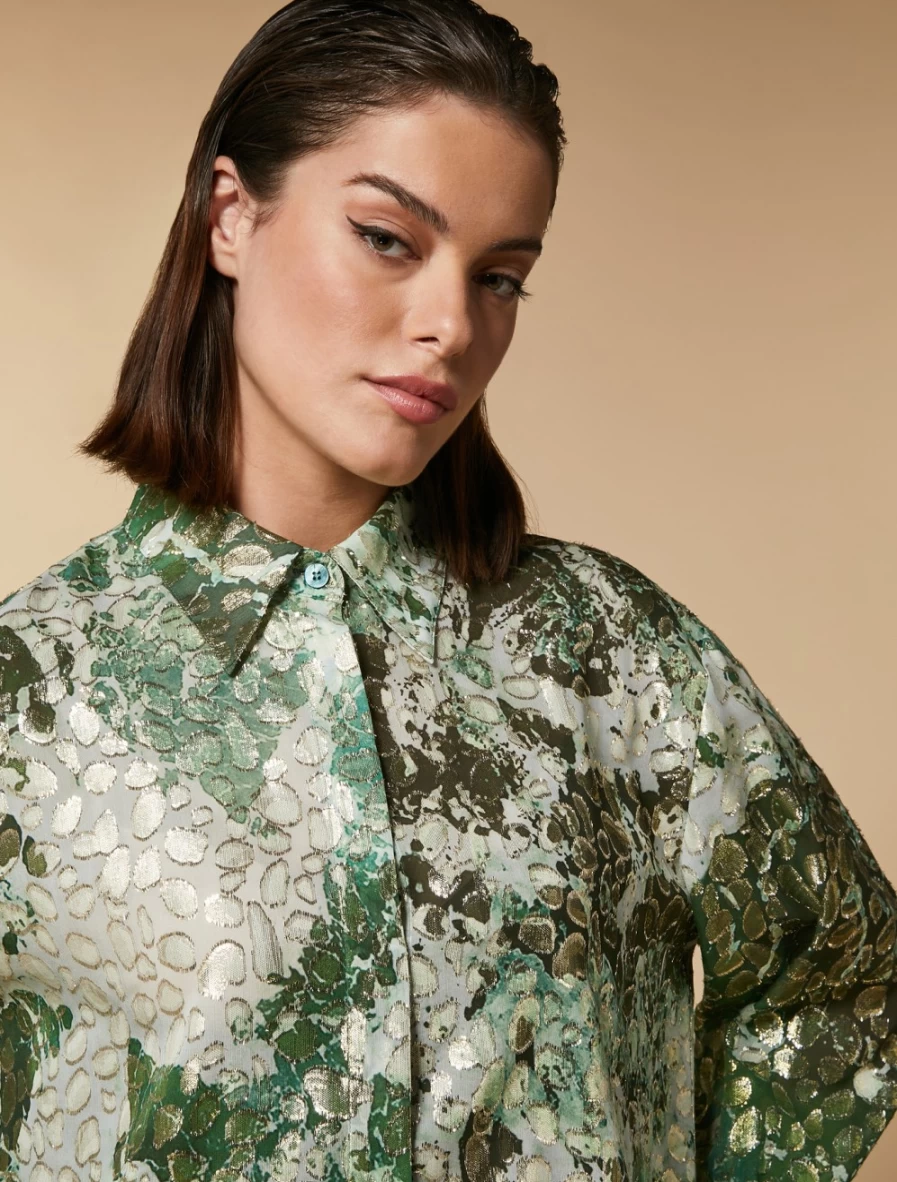 Marina Rinaldi Women's Olive Green Silk Fil Coup Shirt - Elegant Blouse for Women