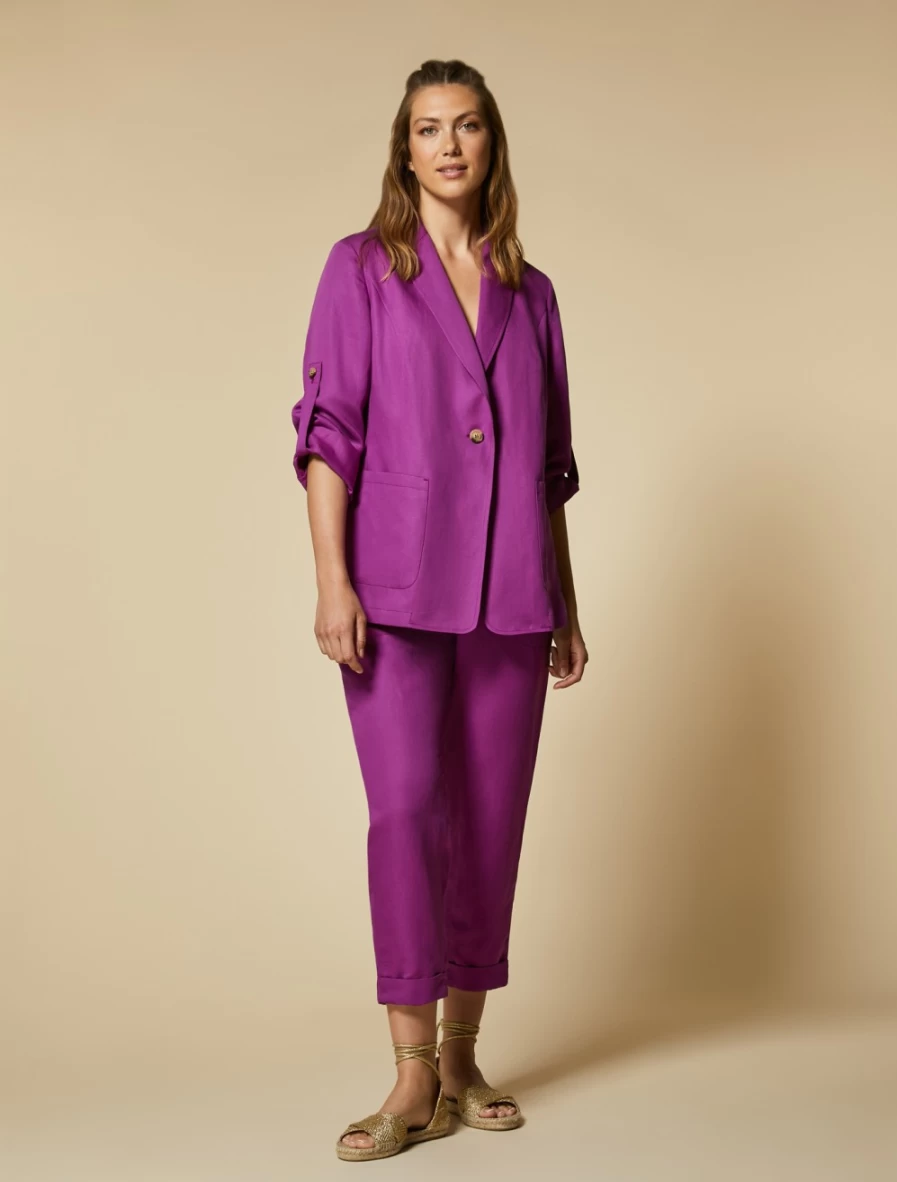 "Marina Rinaldi Women's Lilac Linen-Blend Joggers | Comfortable Casual Pants"